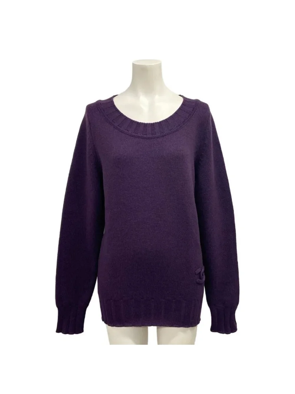 Chanel Long Sleeve Sweater 38 M Purple CC Logo Cashmere